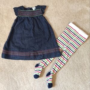 Denim Dress & Striped Tights